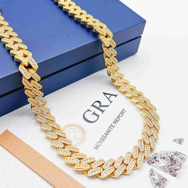 hip hop jewelry 13mm pass diamond test vvs moissanite diamond iced out necklace custom men 925 silver cuban link chain